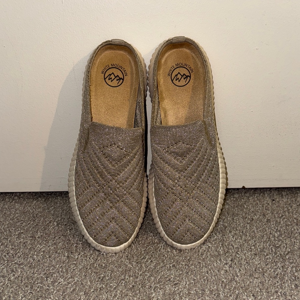 White Mountain Glittery Gold Slip-Ons